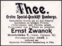 Tee Zwanck Anzeige aus Hamburg im Jahr 1895